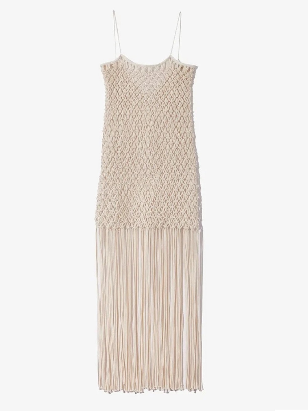 Janessa Leone Cream Macramé Fringe Maxi Dress